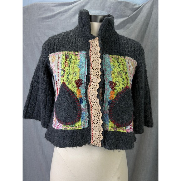 Free People Sweaters - Free People Wool Blend Patchwork Jacket Art Knit Funnel Neck Boho Festival XS